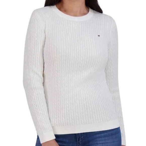 NEW Tommy Hilfiger Womens Cotton Cable Knit Sweater S White Ivory NWOT - Picture 7 of 7